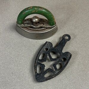 Vintage Green and Silver Iron with Black Trivet
